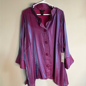 Ali Miles Shimmering Purple Button Down Shirt 3X